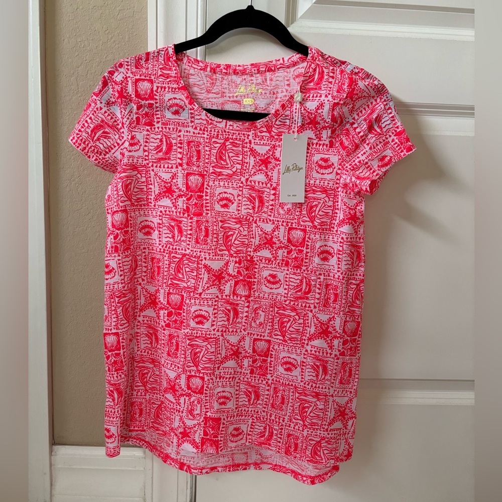 NWT LILLY PULITZER Etta Scoop Neck Mizner Seaside Harbour T-Shirt XXS